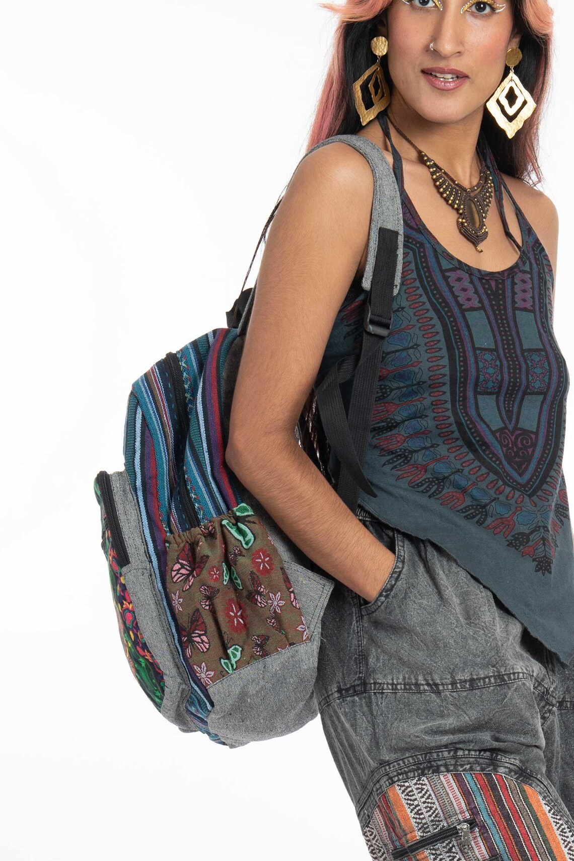 Woman's Rocksack Colourful Hippy Backpack, Mandala Boho Rucksack, Yin Yan Festival Bag ...