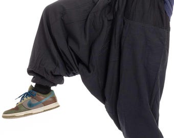 Warm Fleece-Lined Harem Trousers in Black, Winter Ali Baba Trousers, Cosy Afghani Pants for Men, Mens Festival Trousers