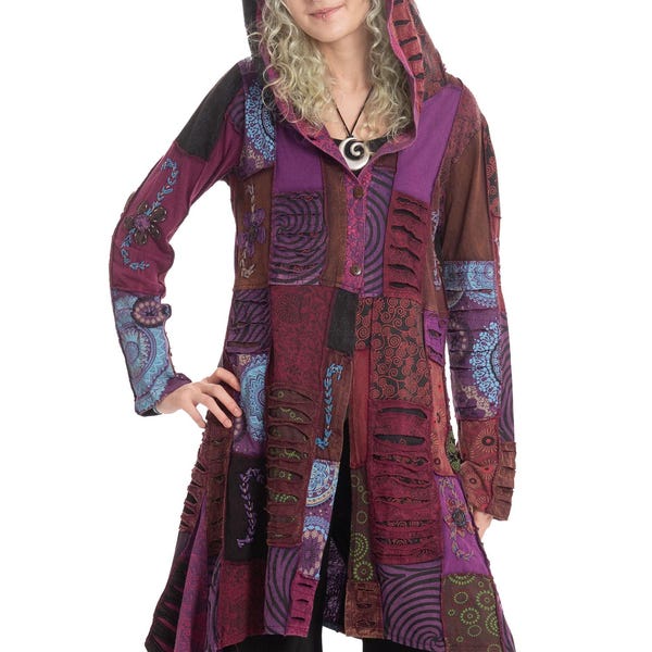 Patchwork Cotton Hippy Jacket for Faerie Women, Fairy Festival Clothing