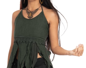 Backless Jute Faerie Top in Dark Green