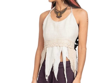 Backless Jute Faerie Top, Psy Trance Top, Goa Ethno Clothing