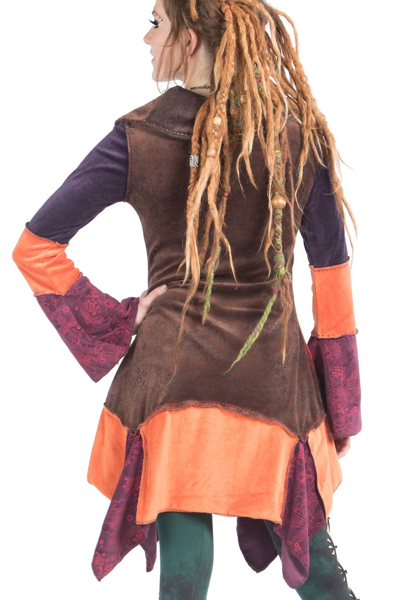 woodland fairy jacket hippy festival psy trance clothing pixie jacket asymmetrical bohemian coat VELVET PATCHWORK JACKET