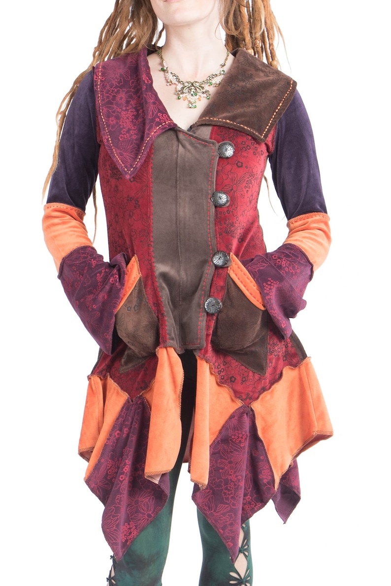 woodland fairy jacket hippy festival psy trance clothing pixie jacket asymmetrical bohemian coat VELVET PATCHWORK JACKET