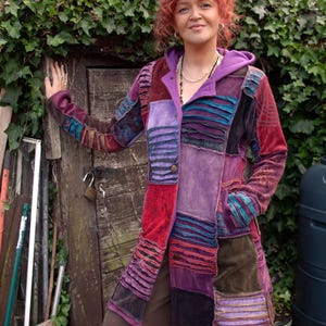 Patchwork Hippy Winter Coat, Warm Velvet Patch Work Coat, Warm Festival Jacket, Long Boho Coat, Hippie Coat
