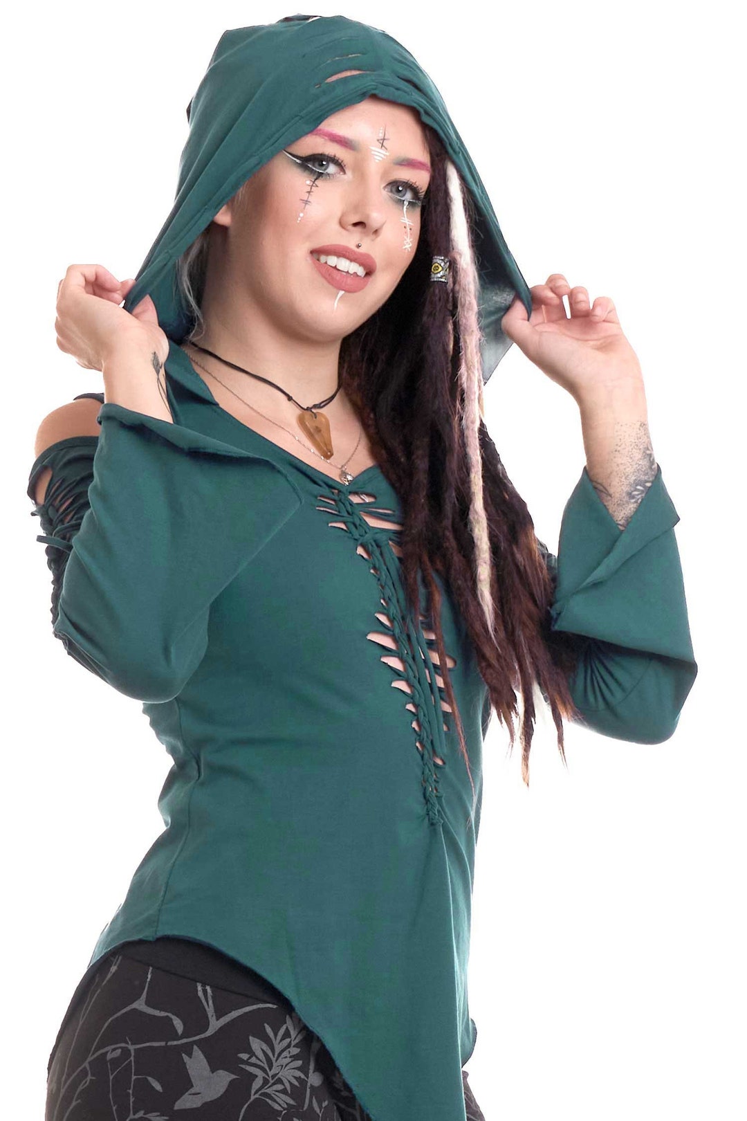 Elven Rave Elven Top in Teal, Pixie Hood Rave Top, Faerie Clothing - Etsy