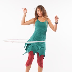 Organic Cotton Pixie Dress in Aqua Green, Hippie Festival Dress, Faerie Cosplay Mini Dress with Layered Skirt Section, Hippy Clothing