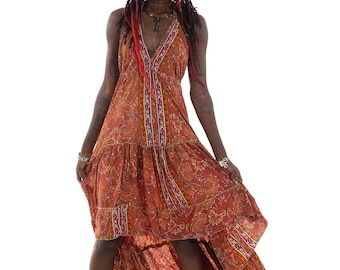 Floaty Hi Low Summer Dress in Chestnut
