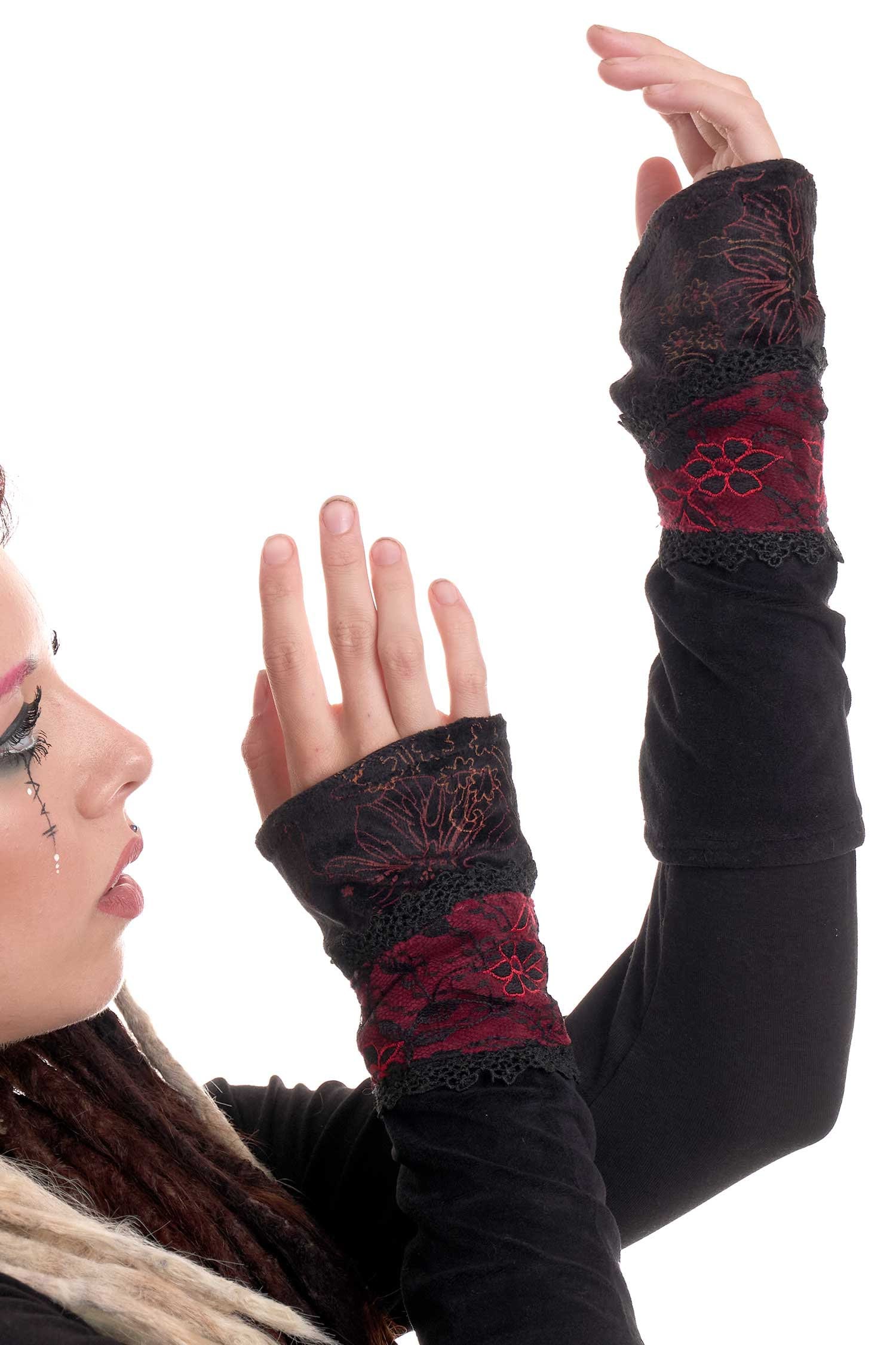 Velvet And Lace Arm Warmers In Red Black Etsy Canada