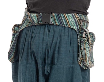 Green Ethno Double Festival Utility Pocket Belt, Natural Shyama Hippy Hippie Belt, Hippie Pocket Money Belt