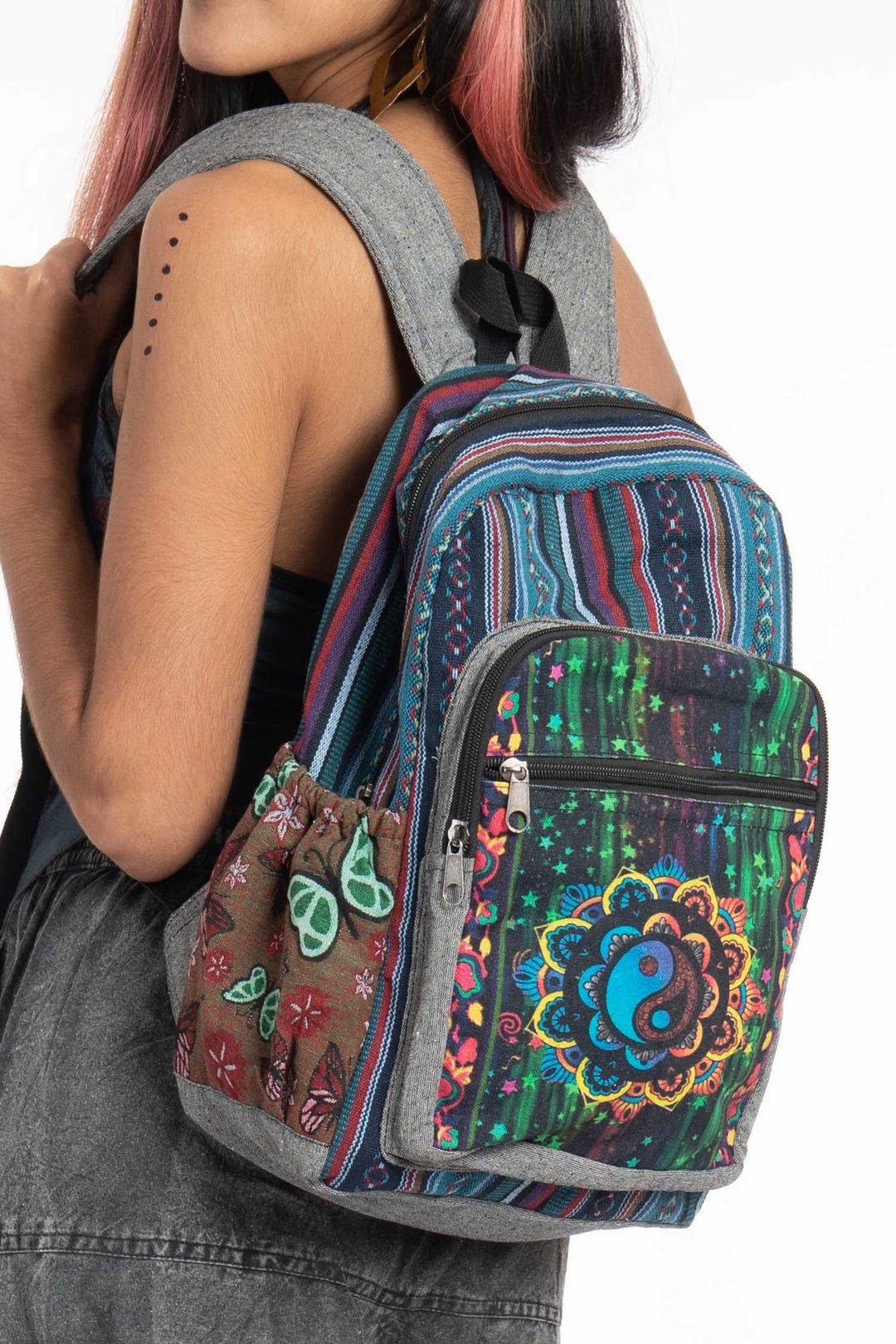 Colourful Hippy Backpack, Mandala Boho Rucksack, Yin Yan  display picture 2