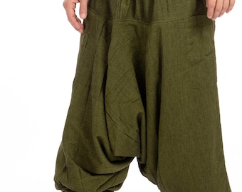 Fleece Lined Fleece-Lined Harem Trousers in Army Green, Winter Ali Baba Trousers, Warm Afghani Pants for Men, Mens Festival Trousers