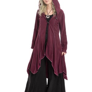 Dark Purple Hooded Pixie Fleece Jacket for Ren Faire Woman