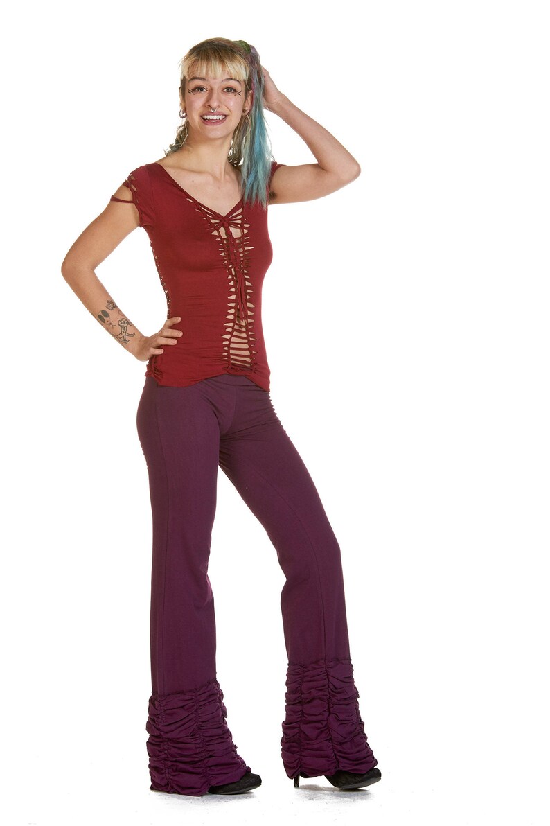 long purple bootcut steampunk pants boho trousers STEAMPUNK LEGGINGS TROUSERS boho leggings psytrance clothing Burning Man