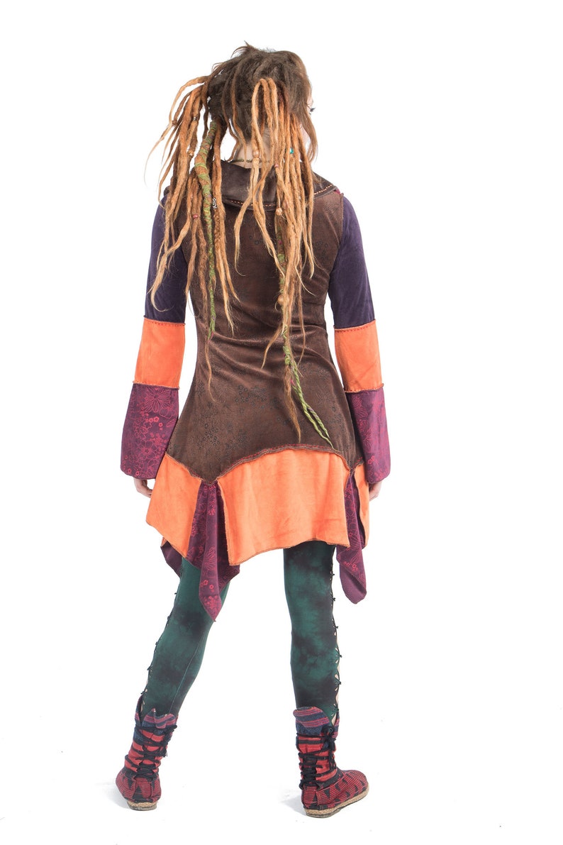 woodland fairy jacket hippy festival psy trance clothing pixie jacket asymmetrical bohemian coat VELVET PATCHWORK JACKET