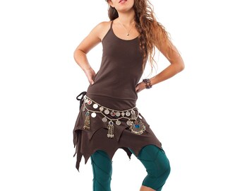 ORGANIC PIXIE DRESS, brown pixie dress, fairy dress, psy trance clothing, psy dress, festival fairy dress, tatty pixie hem dress, psy tribe