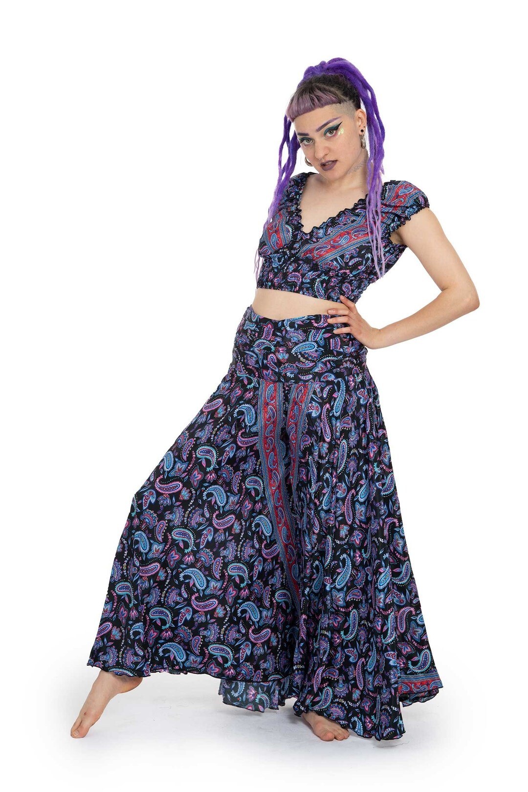 Green Pleated Crop Top And Palazzo Pants Satin Two Piece Set main image 0