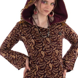 Paisley Shawl Jacket with Extra Large Tassled Hood, Hippy Jacket, Festival Clothing, Bohemian Jacket, Psy Trance Clothing, Elven Faerie Coat