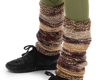 Beige Textured Real Wool Woollen Leg Warmers