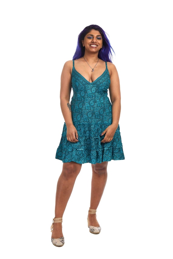 Turquoise Paisley Strappy Mini Dress - Etsy Turquoise Paisley Strappy Mini Dress - Etsy