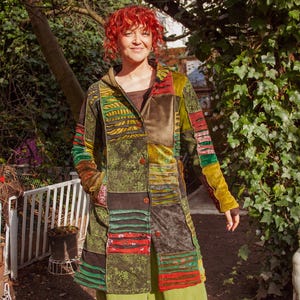 Warm Patchwork Festival Coat, Velvet Patch Work Coat, Warm Hippy Jacket, Long Boho Coat, Hippie Coat