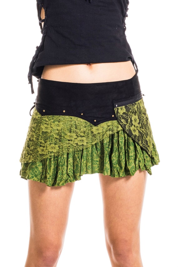 GREEN FESTIVAL SKIRT pixie skirt psy trance clothing boho | Etsy