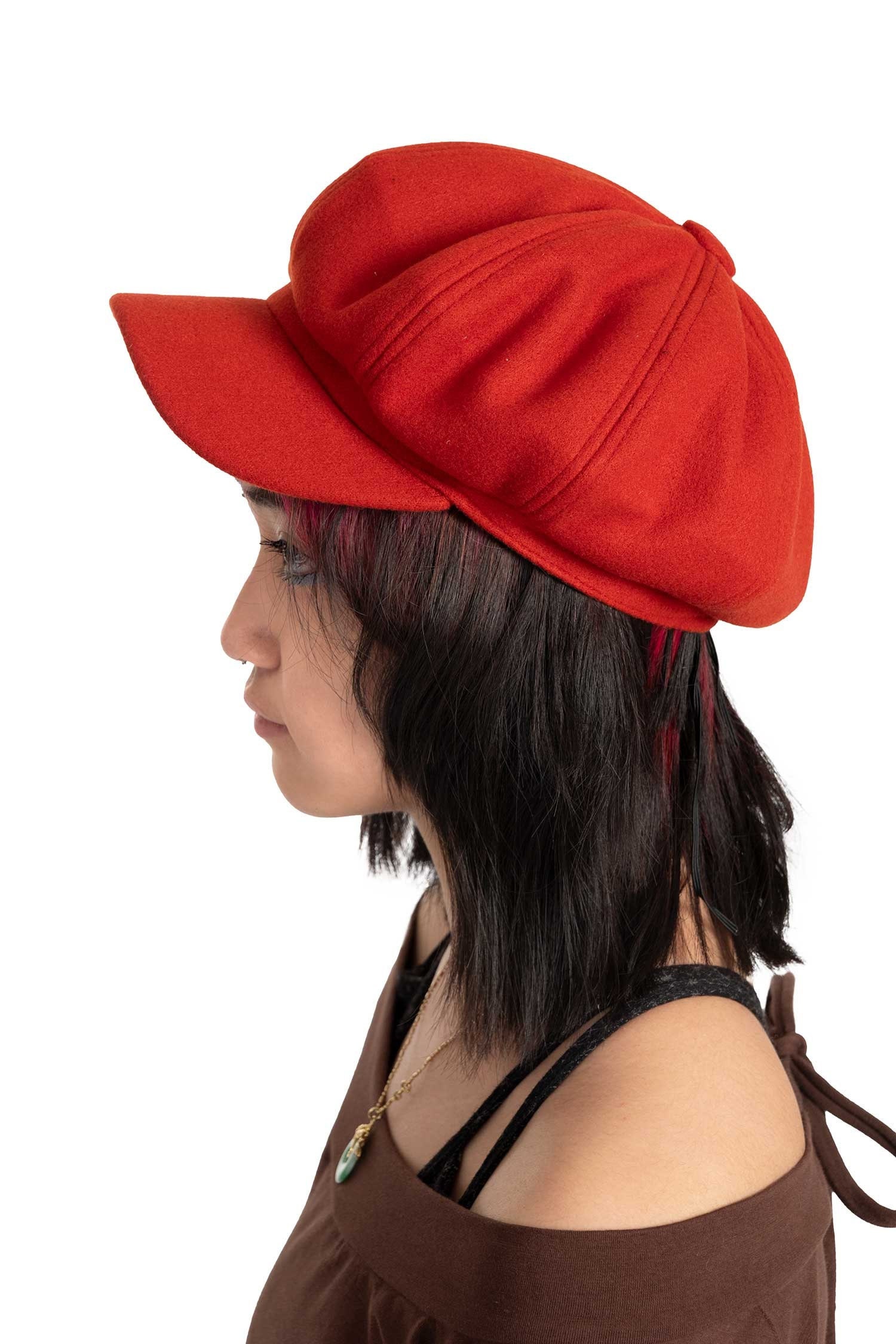 red wool french canadian voyeur hat