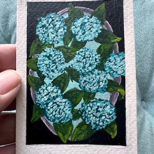 ACEO Original Gouache Painting “Hydrangeas” by LeAnna Bruce 3.5 x 2.5 in.