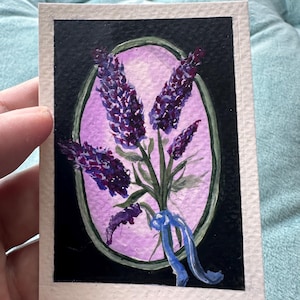 ACEO Original Gouache Painting “Butterfly Bush” by LeAnna Bruce 3.5 x 2.5 in.