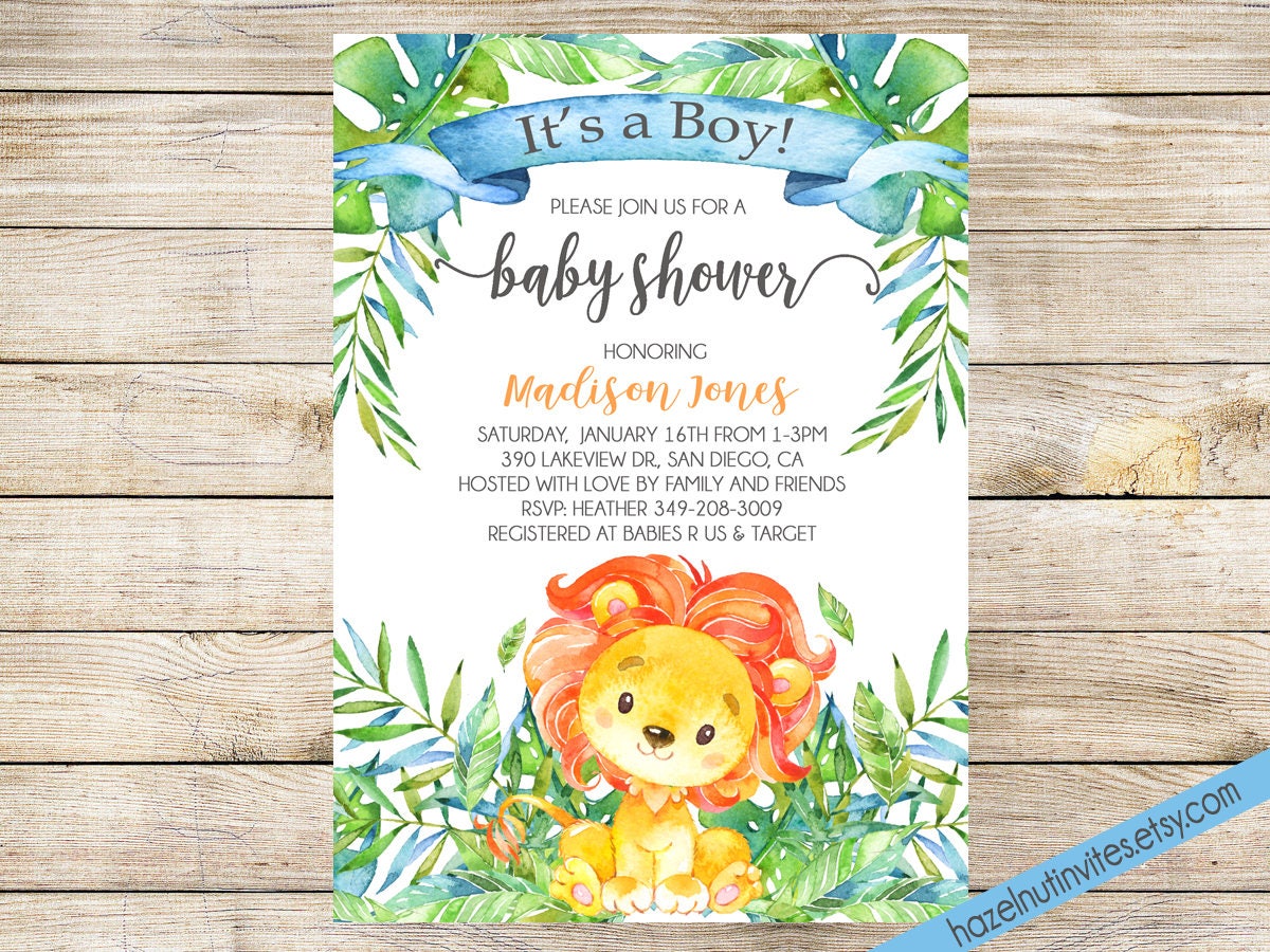 Lion Baby Shower Invitation Baby Boy Lion Invite Safari baby Etsy
