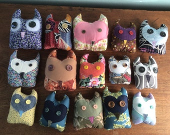 Small folk art owl pillow with remote or gift card pocket
