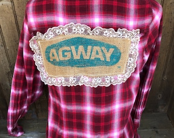 Boho flannel burlap and lace farm girl chic