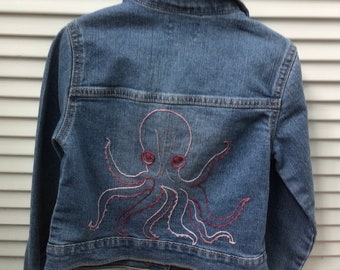 octopus jean jacket hand embroidered original design