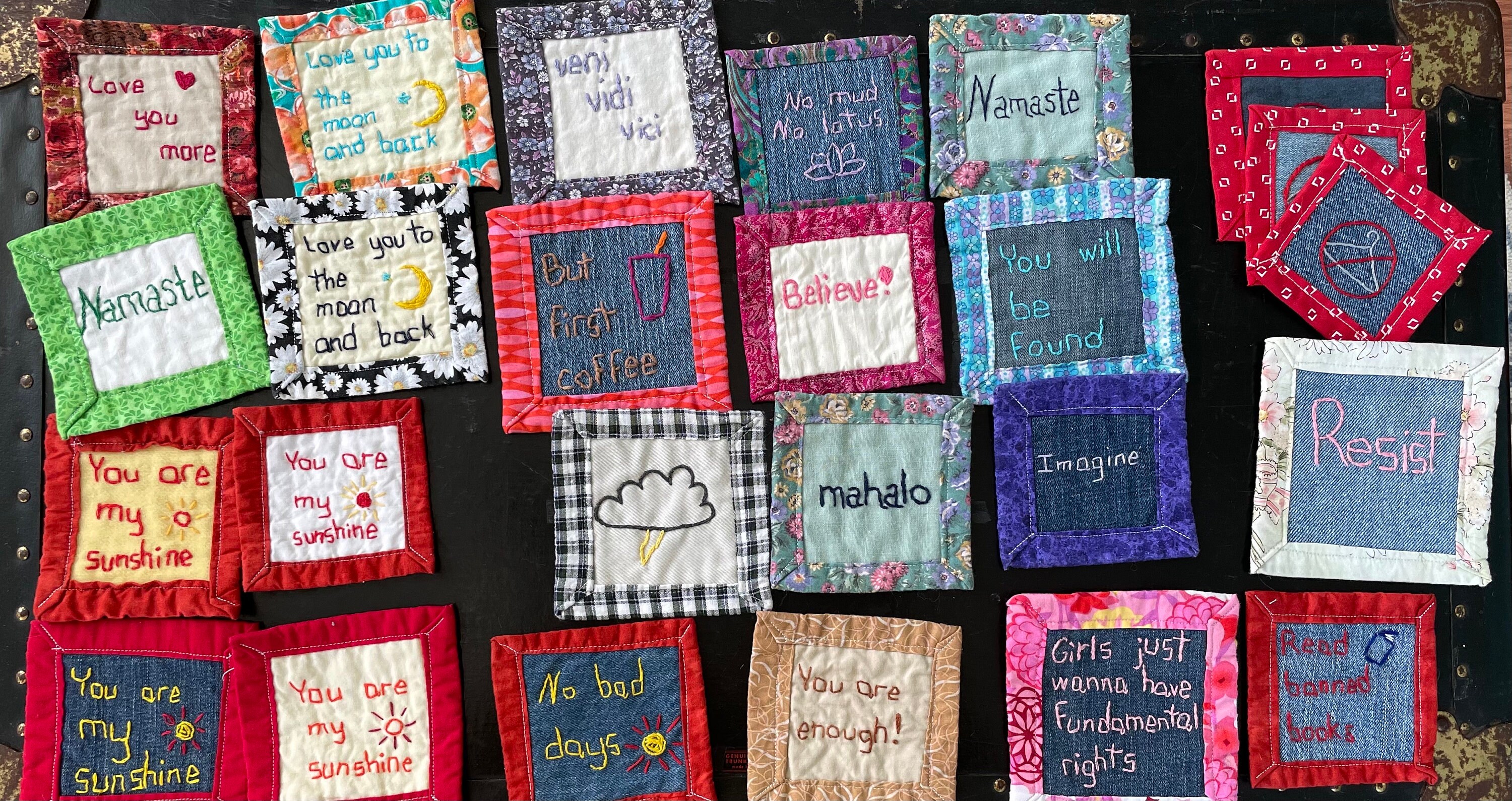 Urban Threads Mug Rug Mug Rug Hand Embroidered up Cycled Fabrics - Etsy