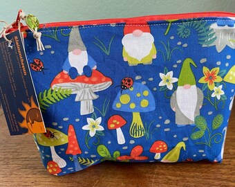 Wristlet Gnomes and mushrooms flat bottom zippered bag with pockets