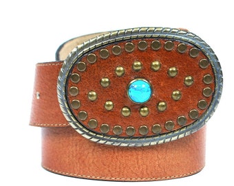 Vintage Belt Elite Brown Leather with Western Buckle Medium
