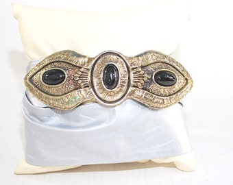 Vintage Silver Soft Leather Belt with Oversized Gold Jeweled Buckle One size/Large/Adjustable