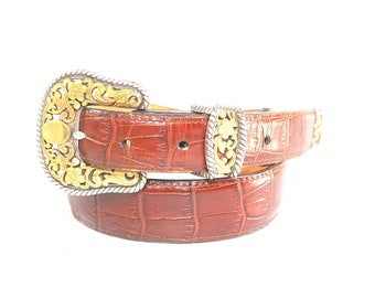 Vintage Ladies Brown Leather Western Ranger Set Silver/Gold Belt Medium