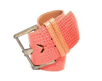 Vintage Pink Croc Print belt with Metal Buckle M/L