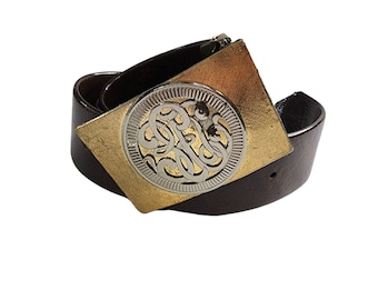 Vintage Brown Belt with Monogrammed Gold Buckle L