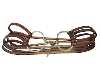 Vintage Brown Split Leather Belt with Oversized Hook Buckle