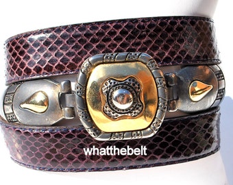 Vintage Belt Black Snake Skin V Form Front Buckle Belt Medium | Etsy