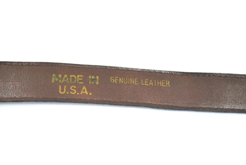 Vintage Belt Brown Leather Band with Heavy Faux Pearl Gold Metal Buckle SM