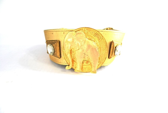 Vintage 80s Gold Faux Leather Elephant Belt Fits … - image 1