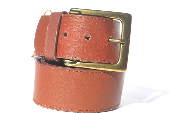 Vintage 80s Express Tan Brown Wide Leather Belt w… - image 1