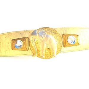 Vintage 80s Gold Faux Leather Elephant Belt Fits M/L image 6