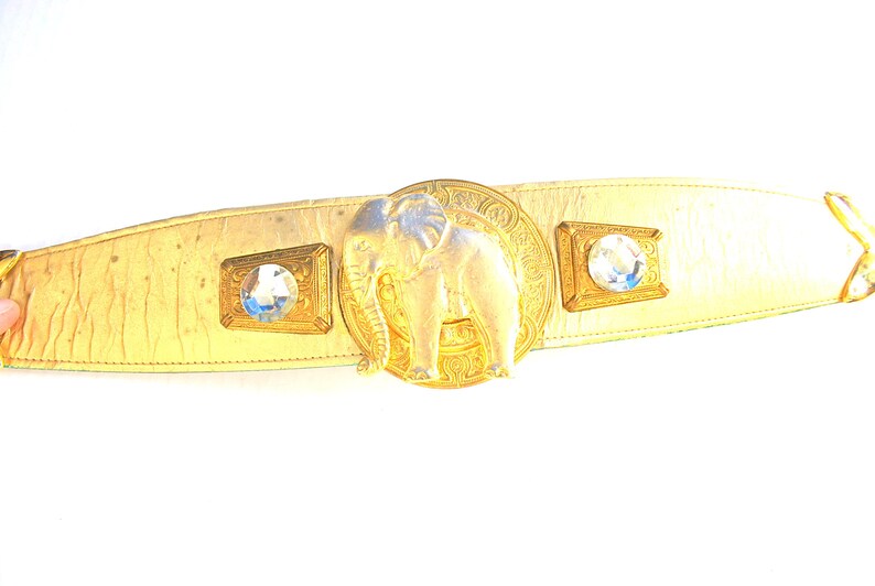 Vintage 80s Gold Faux Leather Elephant Belt Fits M/L image 6