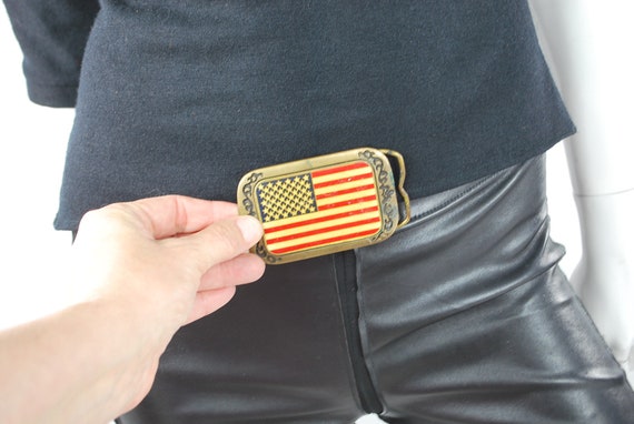 Vintage 60s 70s American Flag Solid Brass Belt Bu… - image 7