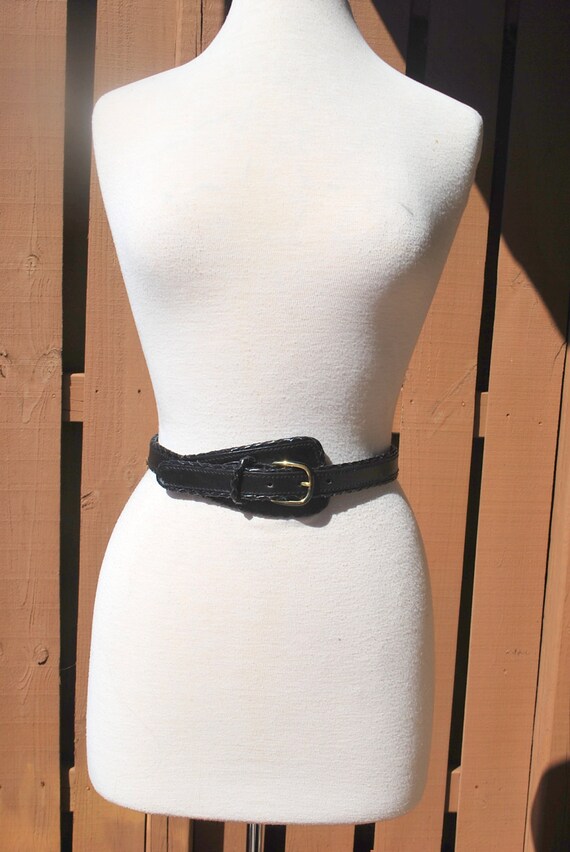 Vintage Black Leather Wide to Narrow Belt Festiva… - image 2