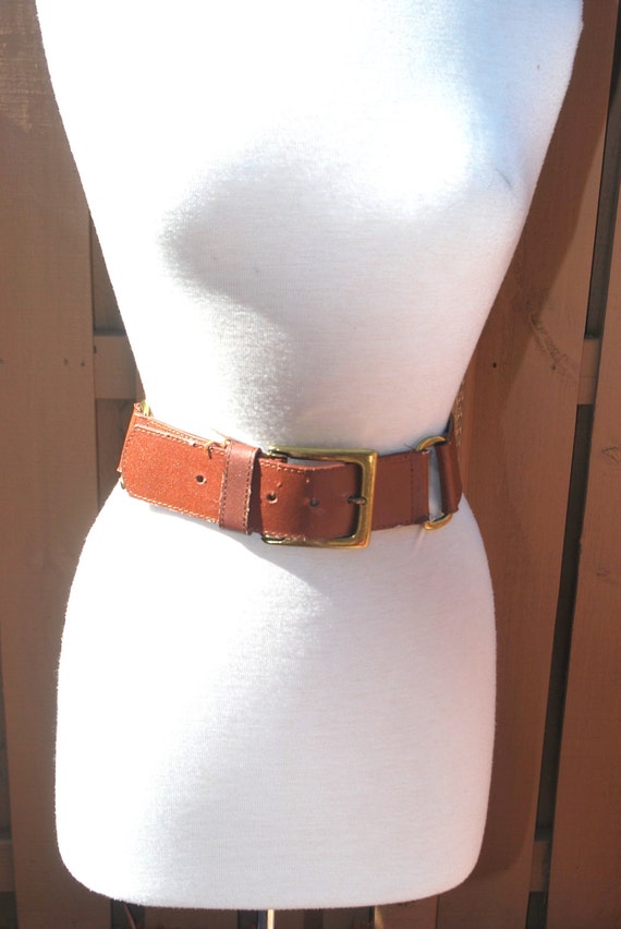 Vintage 80s Express Tan Brown Wide Leather Belt w… - image 4