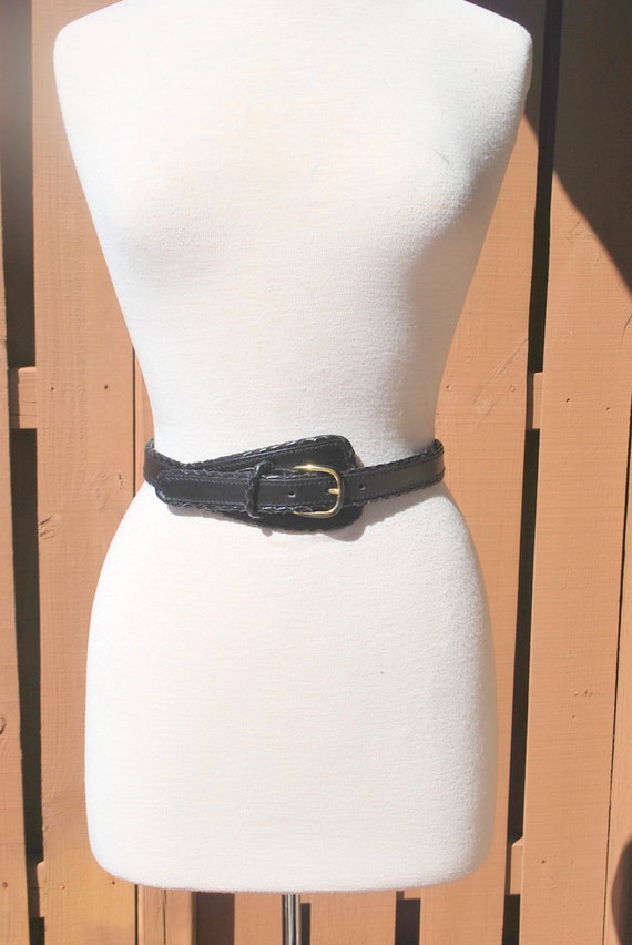 Vintage Black Leather Wide to Narrow Belt Festiva… - image 4